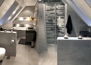 De beste indeling voor een badkamer met schuinte